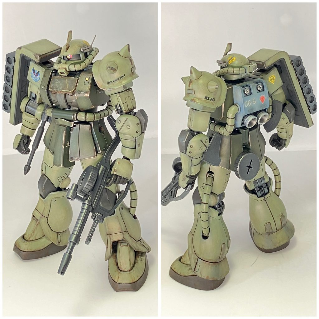 全体から。あっさり目なreviveなのでスジボリとプラ板でディテールをやり過ぎないよう追加しています。ふくらはぎのスラスターを塞いでいるかのような細工をしています😝