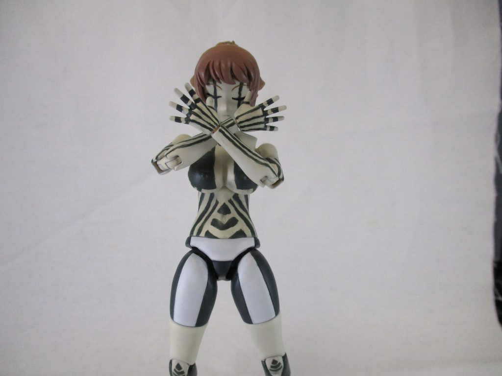 混沌の理胴体、特に胸周りと首の後に手を加えた以外は大体フィギュアライズのフミナパイセンそのまんま。全身の模様はエナメルで大体模様引いてから溶剤でちょいちょい調整しました。