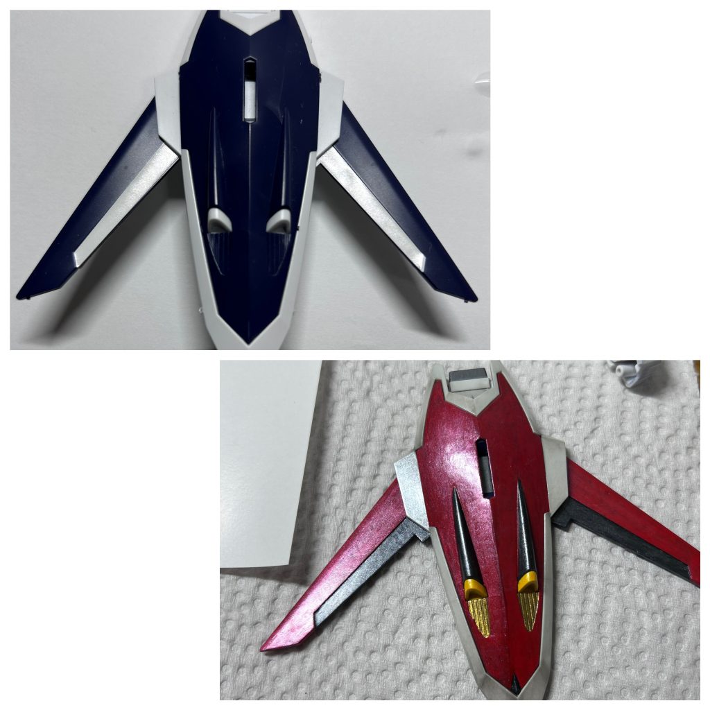 シールドのウイング部が、エールストライカーを彷彿させたので、イモータルジャスティスのシールドを採用。