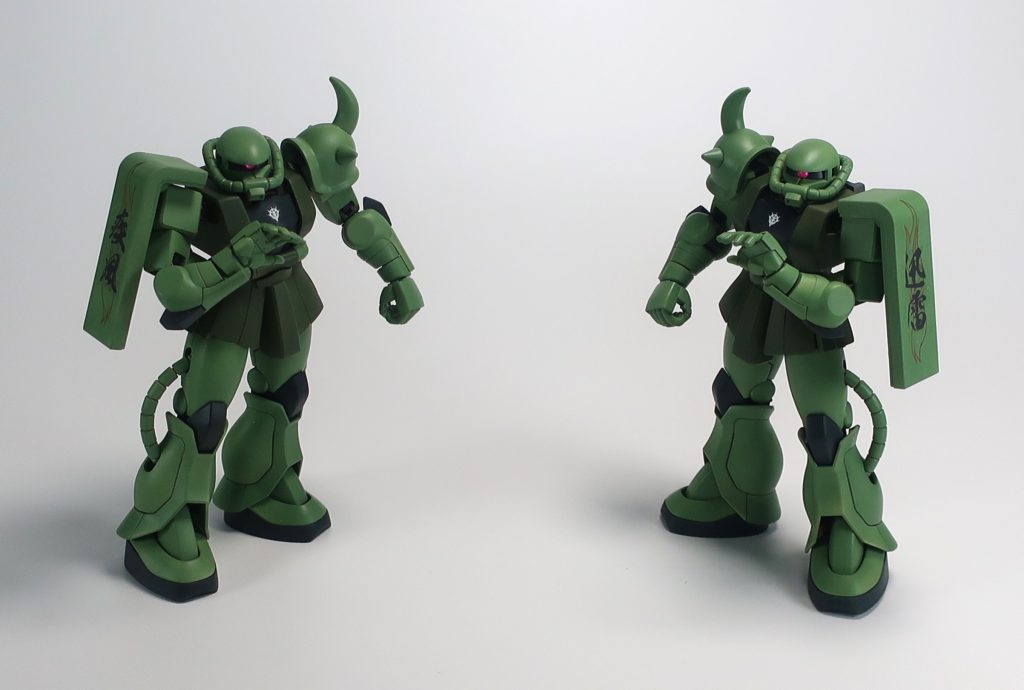 獄長専用グフを作ったなら、ライガ・フウガのザクを用意しなきゃなるまいと使命感に燃えて爆誕した機体です。キットはシャア専用ザクですが、カラーは量産機の色に変えています。