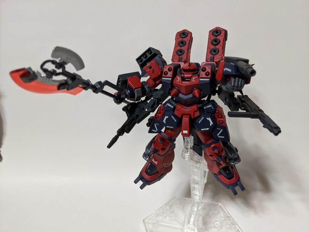 さすがに火星独立ジオン軍もF2000を危険視したのかその後は新たにパイロットを乗せることもなく、半ば以上放置していた…あるは人としての本能がこの機体に対する何らかの危機感を感じていたのかもしれない。しかし二度にわたるオールズモビル戦役により、総力戦になった火星独立ジオン軍はやむなく一人の強化人間をザクF2000に搭乗、発進させたものの、直後に強化人間の悲鳴とともにパイロットの生命反応が消失した。