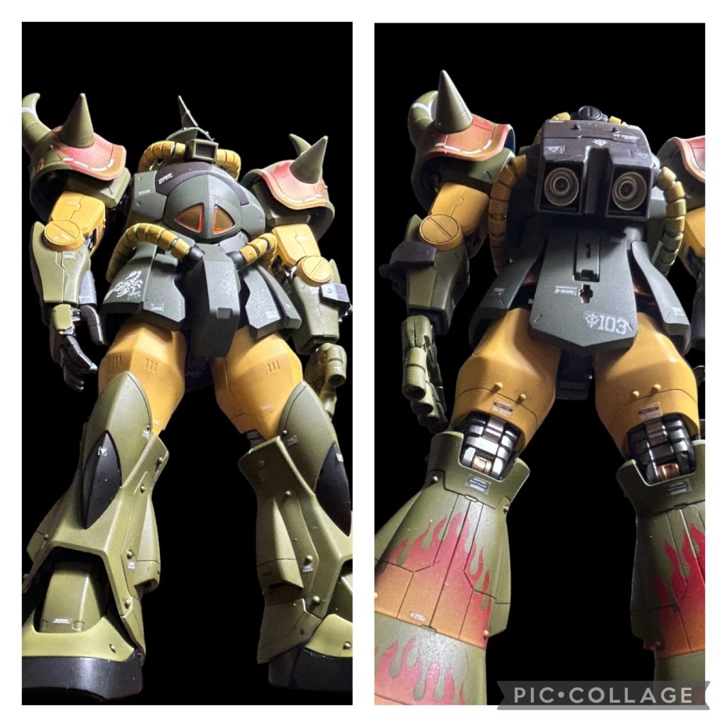 「下腿部に描き込まれたファイヤーパターンを連邦は『二段直火焼』と笑い者にしたという」とかなんとか。いや、イメージではもう少しかっこよかったんですけどね‥