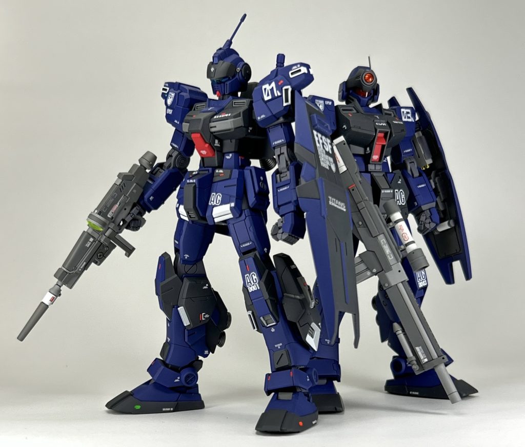 最後は、僚機のジムスナイパーⅡとツーショットで…。これはテンションあがりますねー。次作ですが…実はまだ、このペイルが出てくるアナハイムラボラトリーログのシナリオには別の小隊編成機が存在します。読み物には明記されていませんが、第7小隊は設定上4機編成とのこと。しかも超マイナー設定の機体なんで、果たして需要があるかどうか…。というわけで、次作はナンバリング2番の機体にとりかかろうと思います！