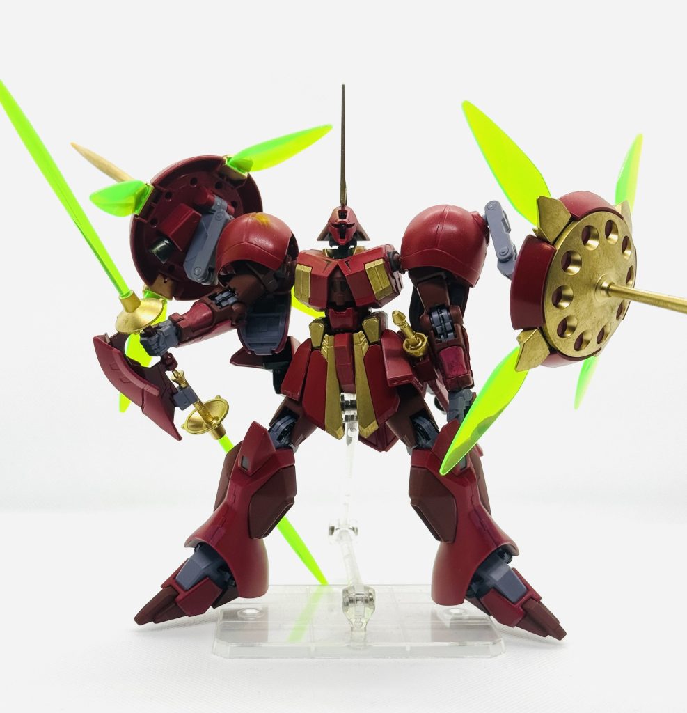 というわけで、「ビルドファイターズ」シリーズをビタイチ観たことの無い懐古趣味の人が、まるっと塗り直してしまった一品。まるで某「アシュラテンプル」だ、と気が付いた。