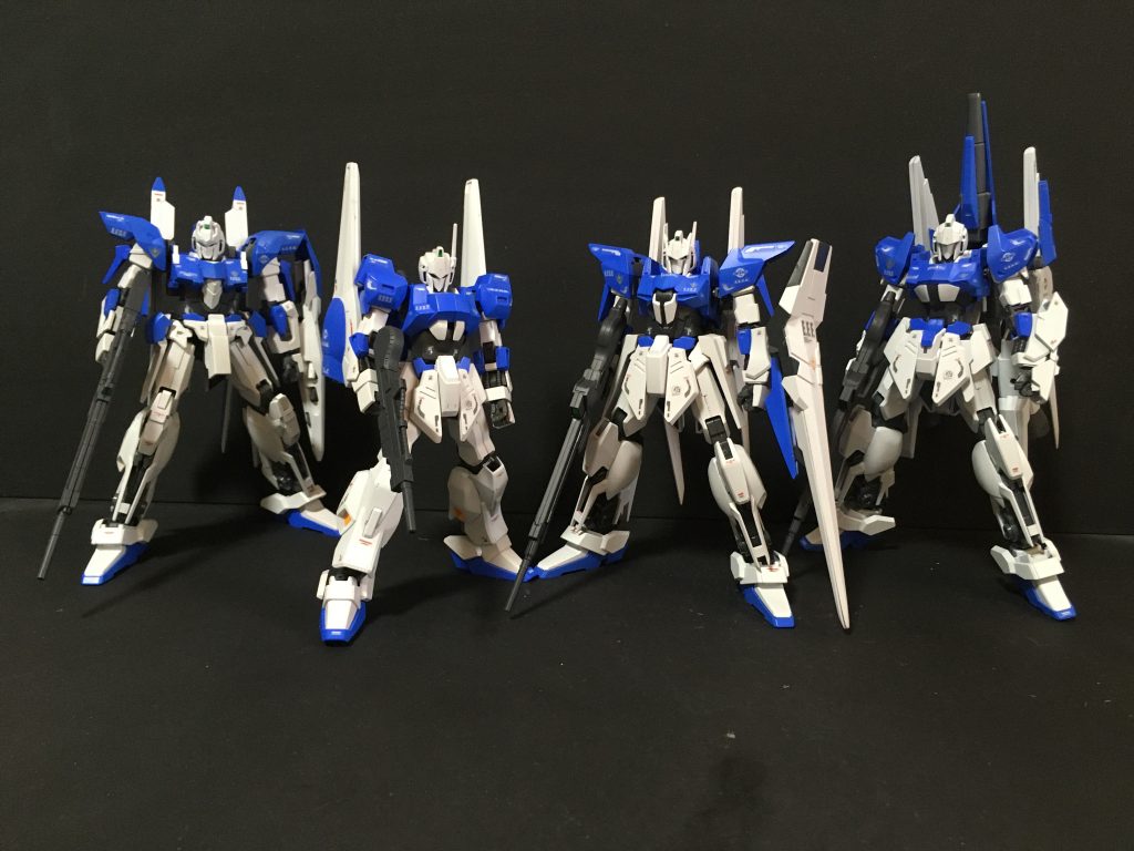 デルタシリーズ４機の集合写真です。百万式　https://gumpla.jp/hg/1064802デルタガンダム　https://gumpla.jp/hg/1063624零式　https://gumpla.jp/hg/1066812デルタプラス　https://gumpla.jp/hg/1064786 