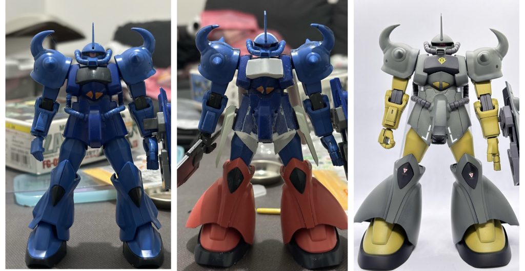 素組みと比較。実はジャンク品の時点で左肘関節と右手が一部無くなっていたのでジャンクパーツで補修していますw