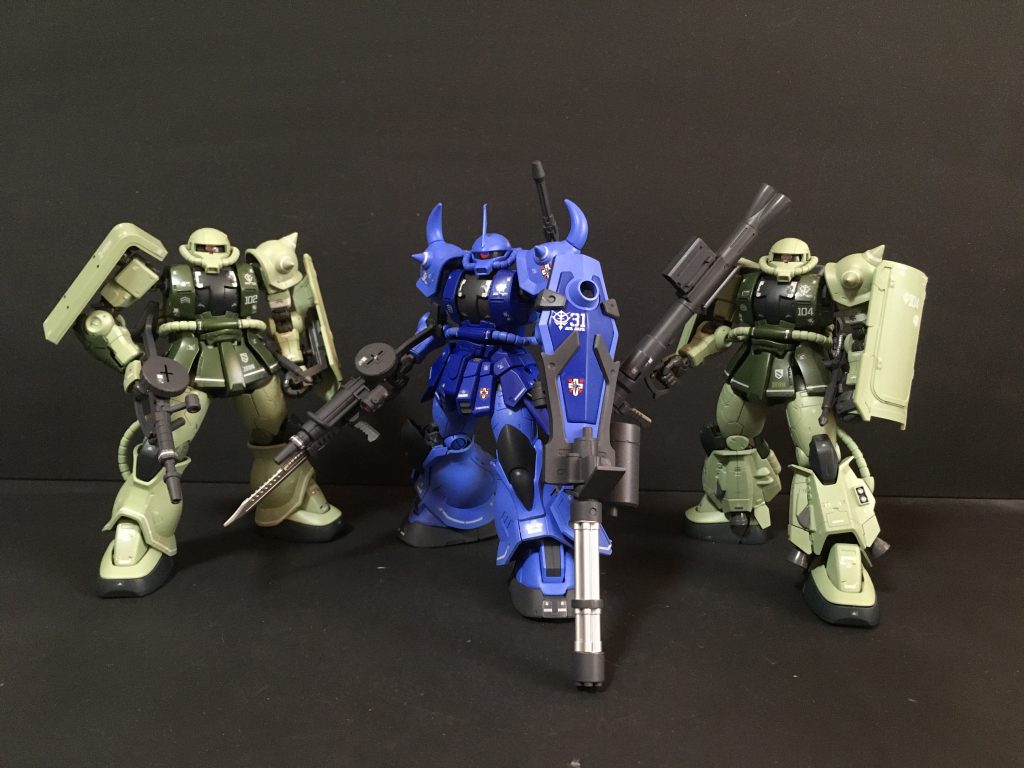 ランバラル隊3機の集合ショットザクⅡ https://gumpla.jp/hg/1108547ザクⅡ高機動型 https://gumpla.jp/hg/1108551