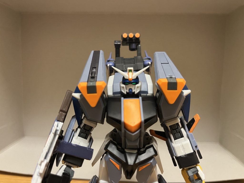 外観原作のデュエルブリッツとの相違点として、背部にはウイングパーツとミサイルポッド等が増設され、右手には新規武装「トリケロス極」が装備されている他、後腰部には「トリケロス極」用のマウントラッチが備わっている。背部ウイングパーツは、折り畳みが可能。