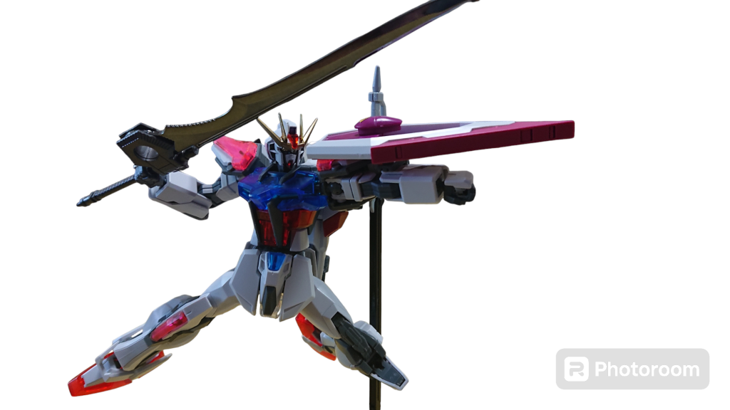 ソードストライカーに装備ブラックナイトスコードルドラから奪取したビームソード、実体剣のグランドスラム、インフィニットジャスティスのシールドを装備している。