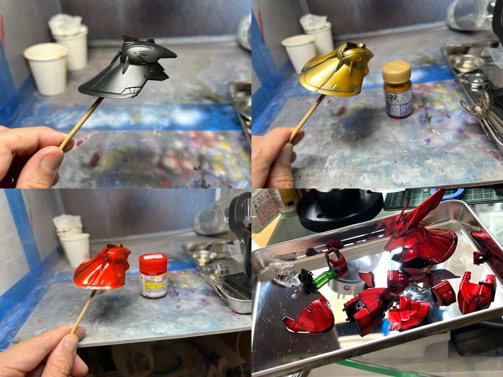 黒立ち上げゴールド下地からのクリアーカラー上掛けです。