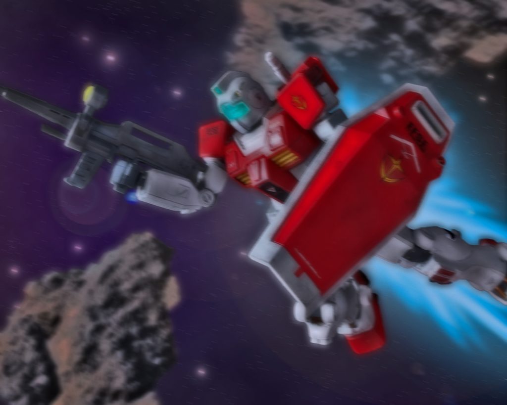 「ブルー03、04、ガンダムに気を取られ過ぎだ!」バルは機動力に優るG-3ガンダムとは距離を取りつつ牽制していたが、同じ小隊である新米のジムは間合いの取り方が甘かった。射程の短いビームスプレーガンを当てるのに、ある程度距離を詰める必要はある。だが止まっている的を当てる訳ではない。戦場では敵も動いており、それを当てる為には戦術を考えなくてはならない。「この場合は敵は誘い込むんだ!」すると指示を言い終わる前より早く、バルのコクピット内に2機ジムが撃墜されたコールが鳴る。「やれやれ、具体的に指示を出してない俺のせいかね?少しは考えて動いてもらいたいもんだ…」上手く小隊員と連携を取れていないのは小隊長の責任である。ただ檄を飛ばして力づくでやれば良いというものでもない。「スマン、ミッシェル!!第3ライン突破された!!こっちは03、04、がやられて残りは俺含め2機だ!」「もう少し粘れよ!9対2だぜ!?」「んな事、分かってる!」「バルは隠れているもう1機を探せ!あとはこっちで引き受ける!」「頼むぜ!」