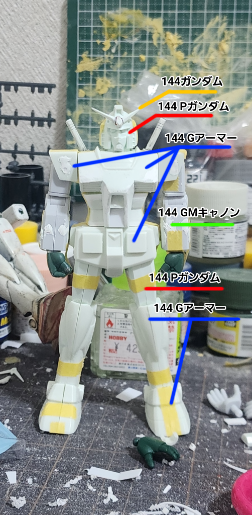今回の部品内訳です果たしてこれを144ガンダムと言っていいのか…テセウスの船みたいになってます笑