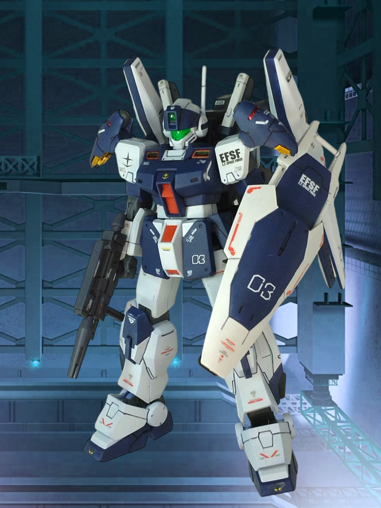 今回のメインとなるインコムはデルタカイのファンネルを使いました脚部はブルーデスティニーを使いボリュームUPジムスナⅡなので、一年戦争が終わったくらいの連邦のサイコミュ試験機をイメージしてます