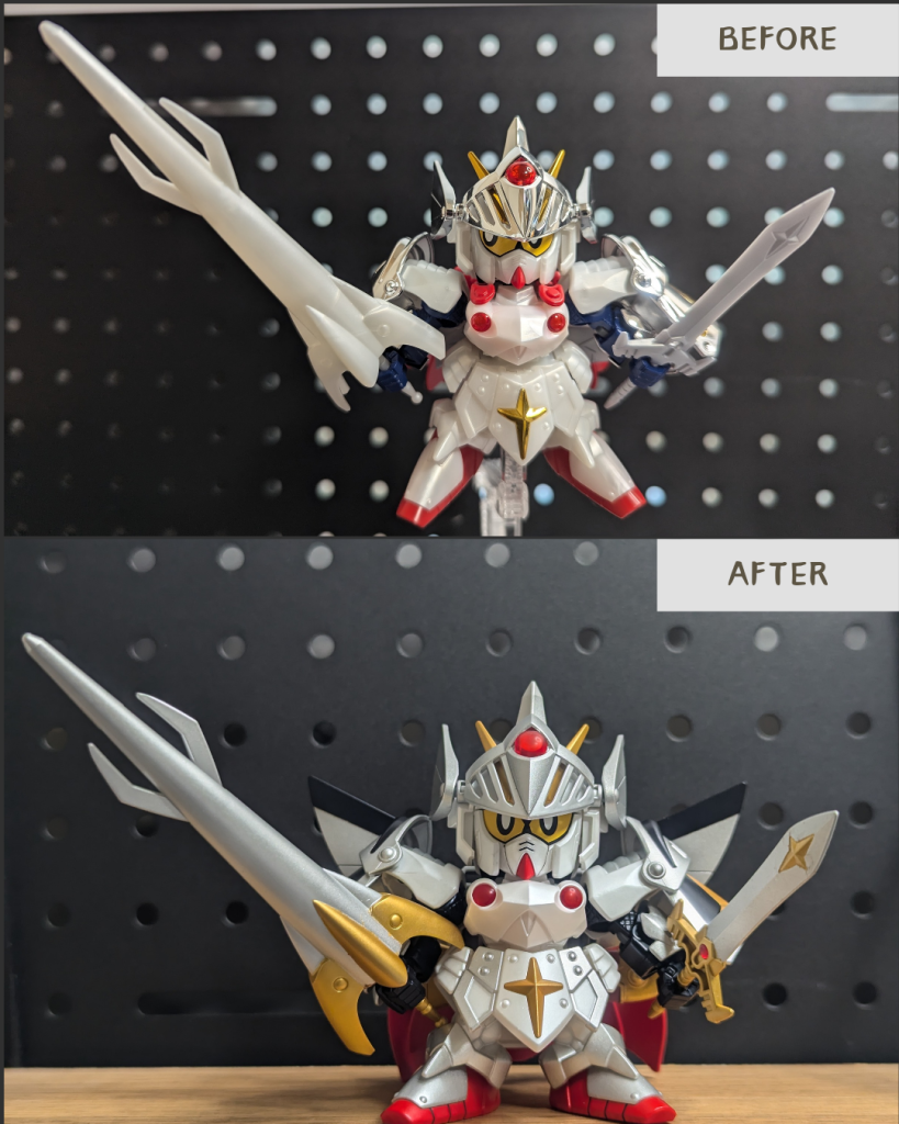 分かりづらいですが白パーツは下地白吹いた後にパールシルバー重ねてます。塗り分け部分にはスターブライトシルバーをさらに重ねてます。メッキは落としてから塗装しています。