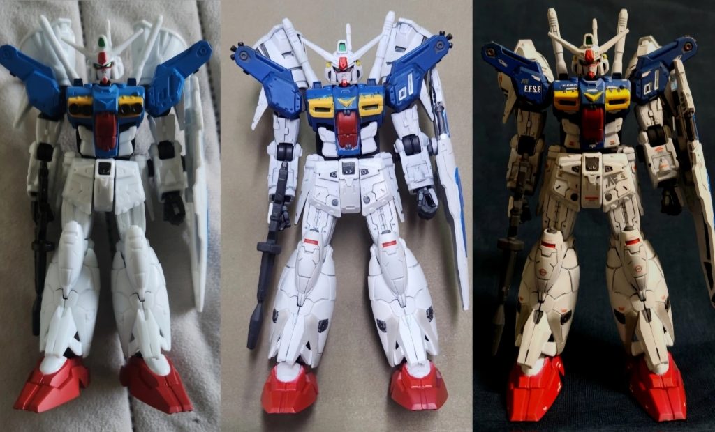 制作の写真を全然撮ってなかったので、左から 素組→全塗装→デカール  の過程です！