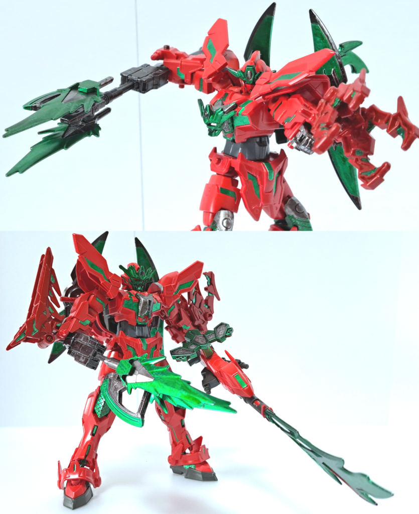 ビーム巨大槍 八鳥の追加パーツと苦無を組み合わせたビームジャベリン。福岡ユニコーンがハイパービームジャベリンを持っていたのでそれっぽいのを製作しました