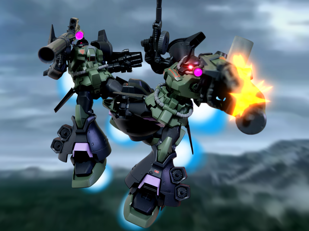 「あの時の仕返してやるぜ!!やるぞヒット!」「見つけたぞミサイル野郎と放火魔め!オレらのドムぶっ壊しやがって!!」