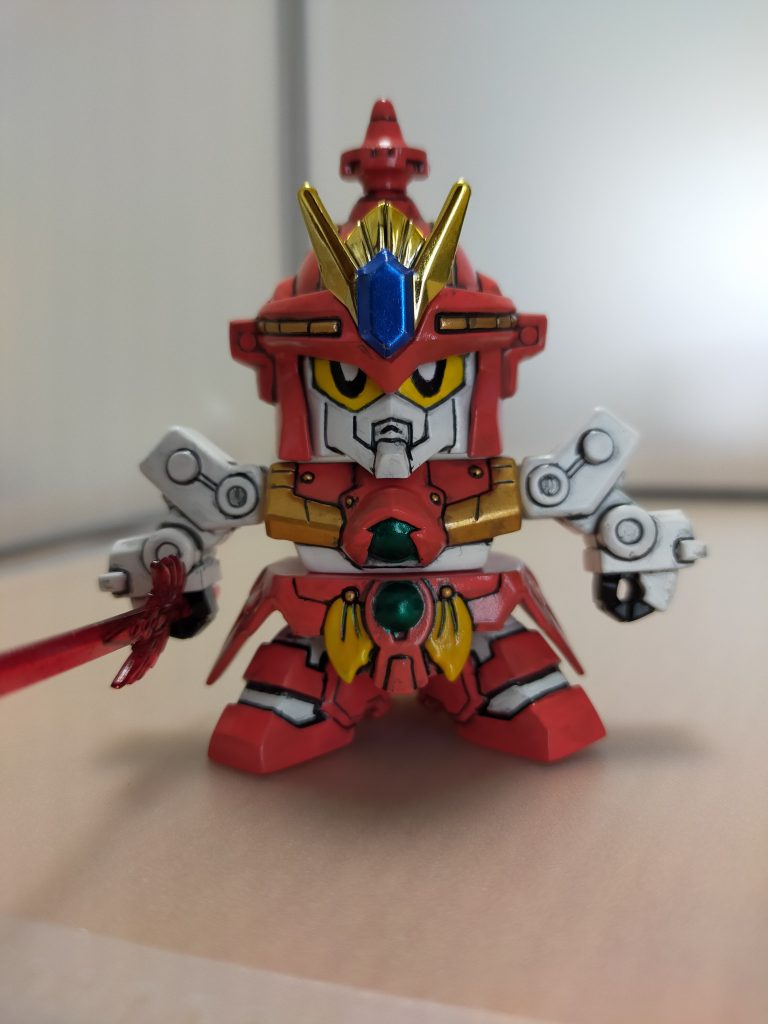 せっかくのラメ入りクリアーレッドを塗装してしまうのはもったいないとは思いましたが…修行中なので!口元や胸の「 風の天珠」の色変え。つま先をシンプルに。新水性ホビーカラーでの全塗装。今回は瞳も筆塗りチャレンジしてみました！綺麗には出来ませんでしたが楽しかったです✨