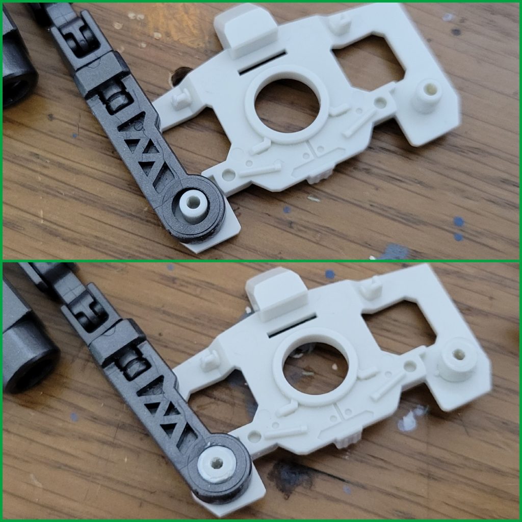 腰の接続アームはライバスそのままでも取り付けは出来るのですが。ゆるゆるだったので軸を太らせました。