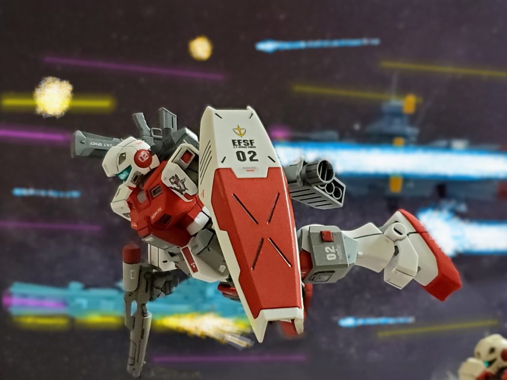 宇宙世紀0079年12月31日❗ついに『ア・バオア・クー海戦』の火蓋が切って落とされた⚔️ジオンのソーラレイ🔆により多くの艦艇とレビル将軍を失った連邦軍は艦隊を再編し、ダグラス・ベーダー将軍座乗艦『ヒペリオン』を中心とした第６艦隊でNフィールドへの先陣を切った❗ユング少佐は再編された第６艦隊所属第３MS大隊リーダーとして出撃💨フル装備に身を包んだ試作型２号機で口火を切った艦隊砲撃戦の中、左翼よりジオン防衛艦隊に接近する👊✨