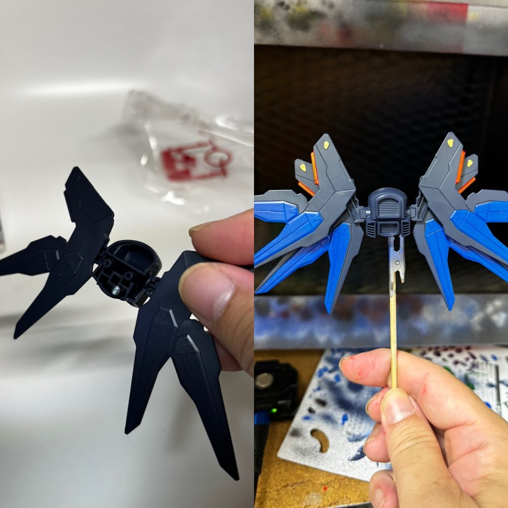 ドラグーンはウイングに固定されているので、ガンマカエアブラシで塗装しました。 以上、CSフレームのストフリ弐式でした。ありがとうございました。