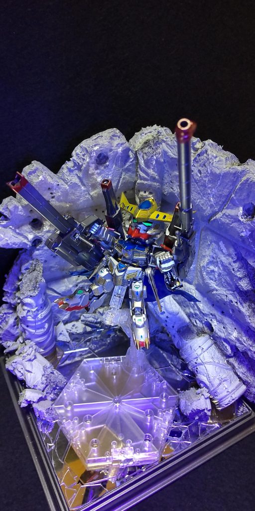 空の敵へ一掃砲火!自作のジオラマは、味方の神殿が攻撃を受け、仲間を守るために駆けつけた騎士(ナイト)の空想設定。