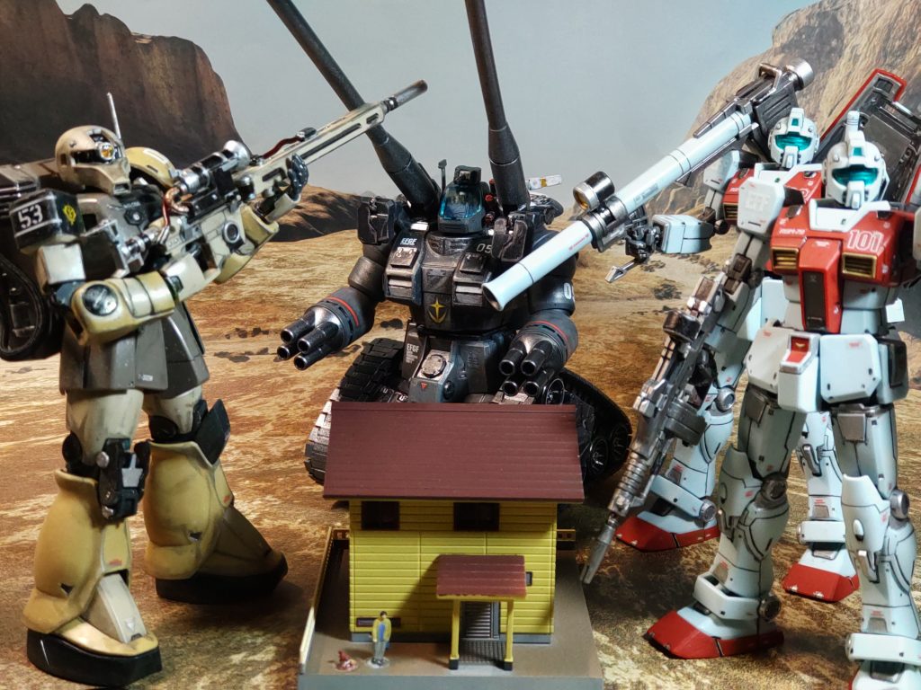 ショートストーリーに使ったキットHGUC ザクⅠ・スナイパータイプHG ジム(オリジン版)✕2HG ガンタンク(市街地戦仕様) トミーテック 1/150 民家 通行人セット ちなみにニール・ソーク曹長の名前は、作中にあった「狡兎死して走狗烹らる」の”走狗烹らる“から来てます本当はニール・ランディ(走る犬“D”)にしようかと思いましたが、ほぼロックオンになるので止めましたwってか、ロックオンの本名の元ネタは、まさかこれだったりする❓️