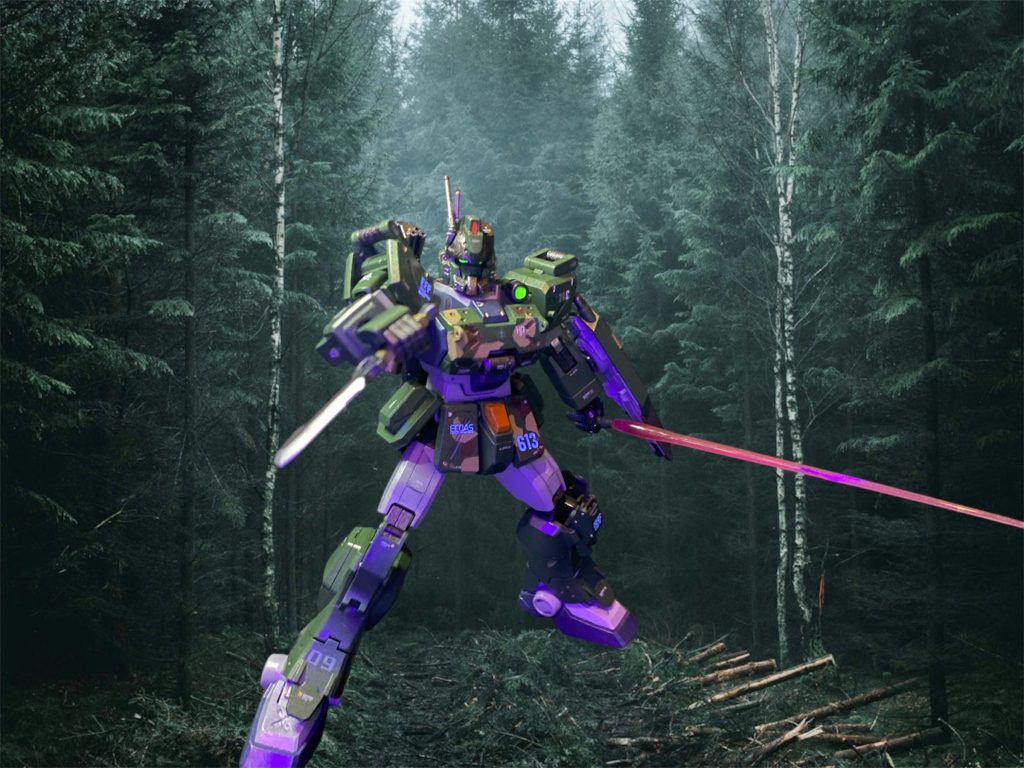 近接兵装としてビームサーベルも装備するが、隠密任務時の使用による発光や、ジャングル内での森林火災の危険性を危惧して、取り回しの良い超硬ブレードナイフを左肩部に新たに装備する。