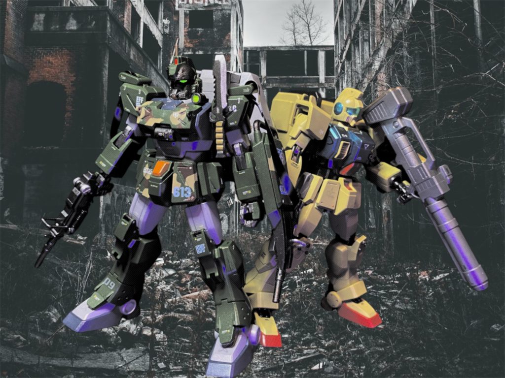 過去作の陸戦型ジムヘッドと!タンカラーも、カーキもどっちも好き🥰