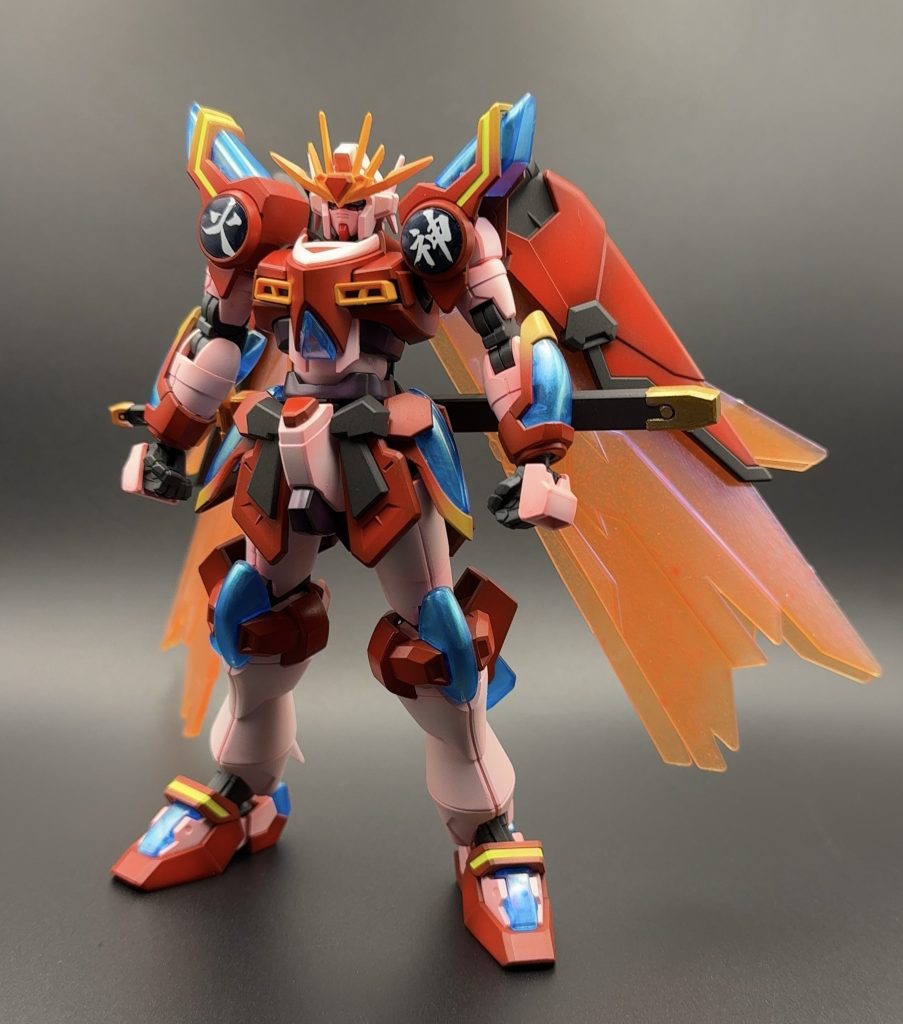 HG神バーニングガンダムでございます。蛍光塗料をふんだんに使って塗装してみました。🎨