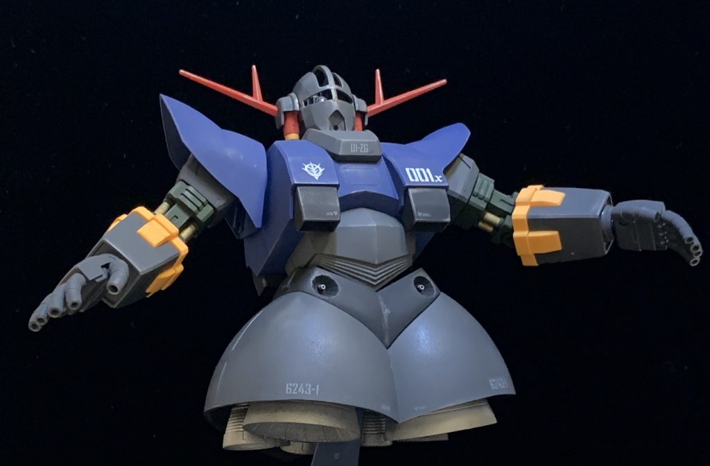 下からの煽りショットで〆。ご覧いただきありがとうございました。カラーレシピ本体グレー部:アトムハウスペイントブラックグレー本体ブラック部:ファレホホビーペイントスプレー黒バーニアノズル等:ガンダムマーカーシャインシルバー腕部:ファレホモデルカラーミリタリーグリーン本体青部:ファレホメカカラーティターンブルー