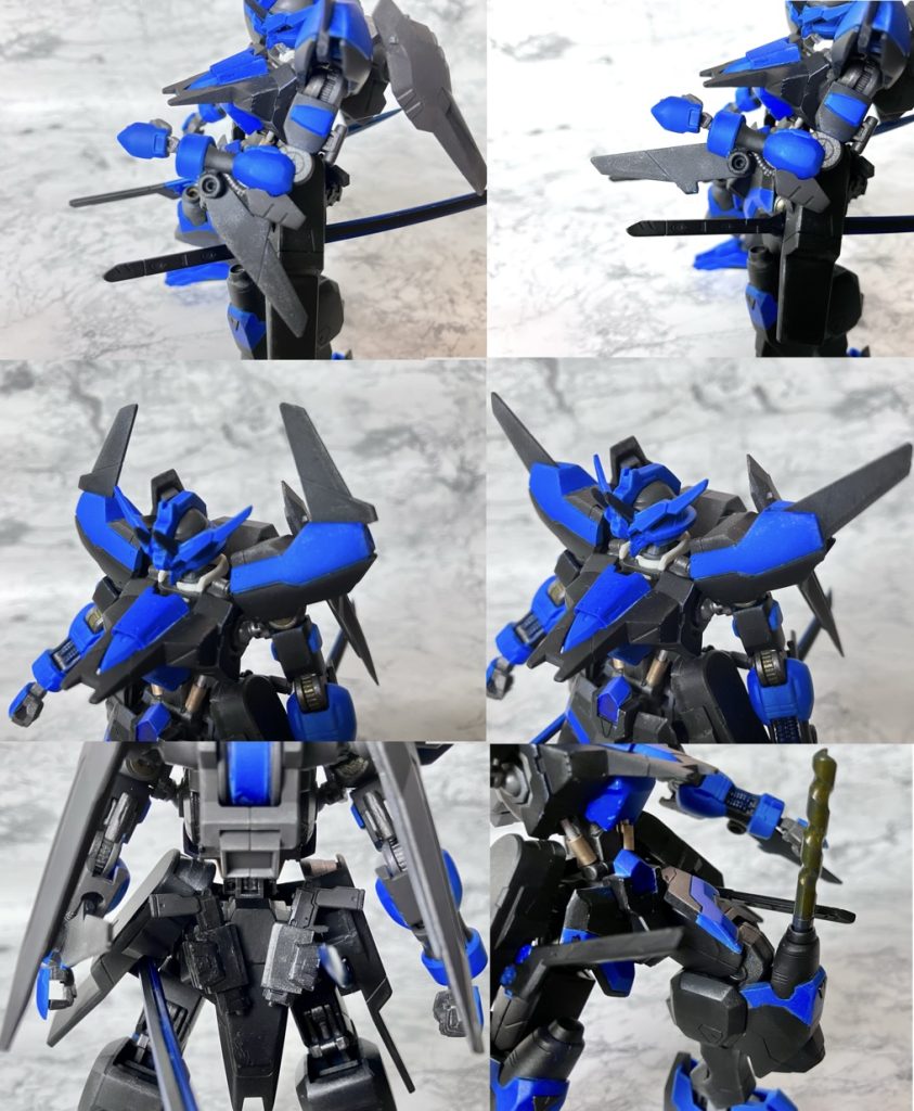 主な改造箇所は両肩・左腕部にハンターエッジを増設、ハンドガン用ホルスターの設置下半身はキマリスヴィダールのものをそのまま流用しました。