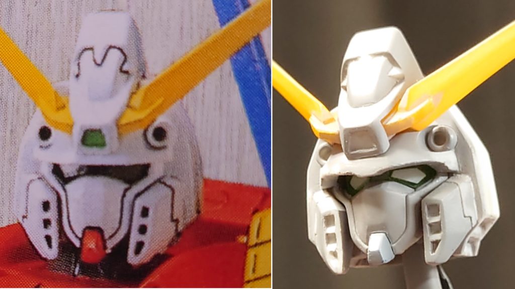 頭部MGシャイニングを参考におでこのライン変更、頬のダクトを広げカメラアイをプラ板で作り直し元よりだいぶカッコよくなったかと。