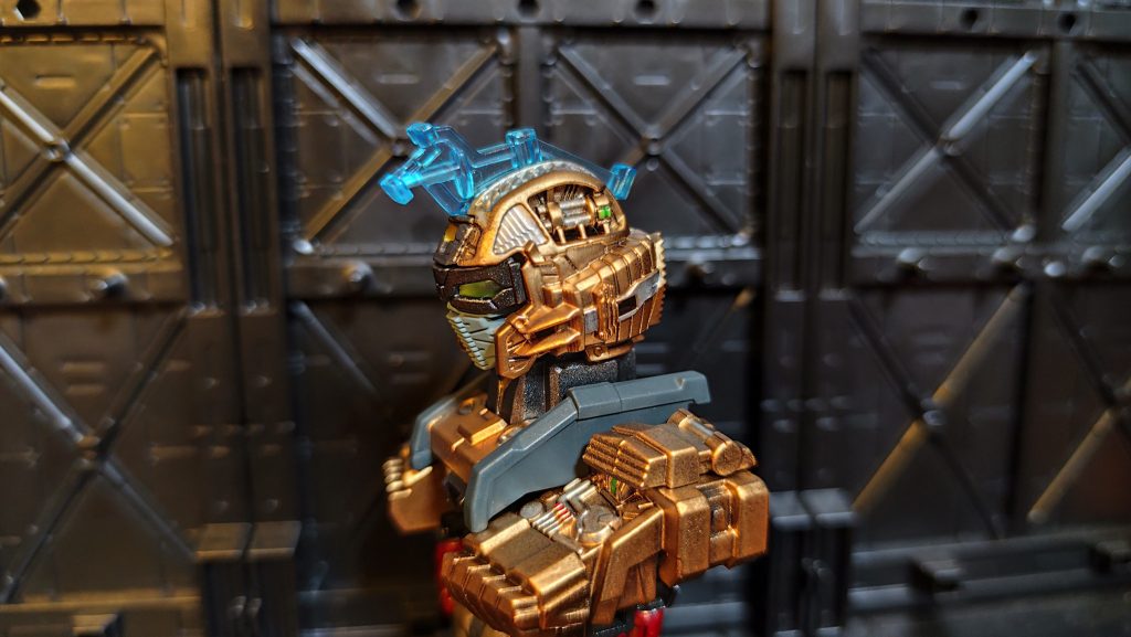 側頭部、外装を付けたら殆ど見えなくなりますが、今回のお気に入りポイントです。筆塗りにはガンダムマーカーを幾つか使いました。