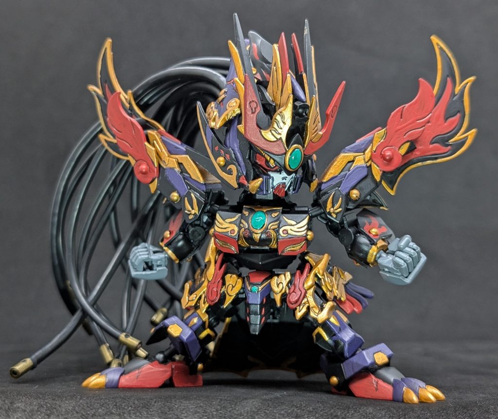 修羅炎舞装(しゅらえんぶそう)肩に炎の鎧が着いただけですw修羅装の強化版で炎をまといながら戦うことが出来る状態いわゆる「少し本気を出してやる形態」です肩鎧はボール関節の1番小さいので接続してます