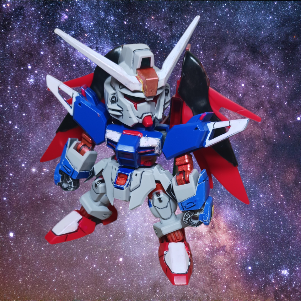 まずデスティニー。実は最初に作ったのは、イモジャではなくデスティニーなんですよー。でも先にイモジャの方がいいスタートライン切れるかなーってことで後になりました。今回改修したとこは、関節をメタレッドに塗装したことです。やっぱ関節はこうでないと雰囲気が出ない