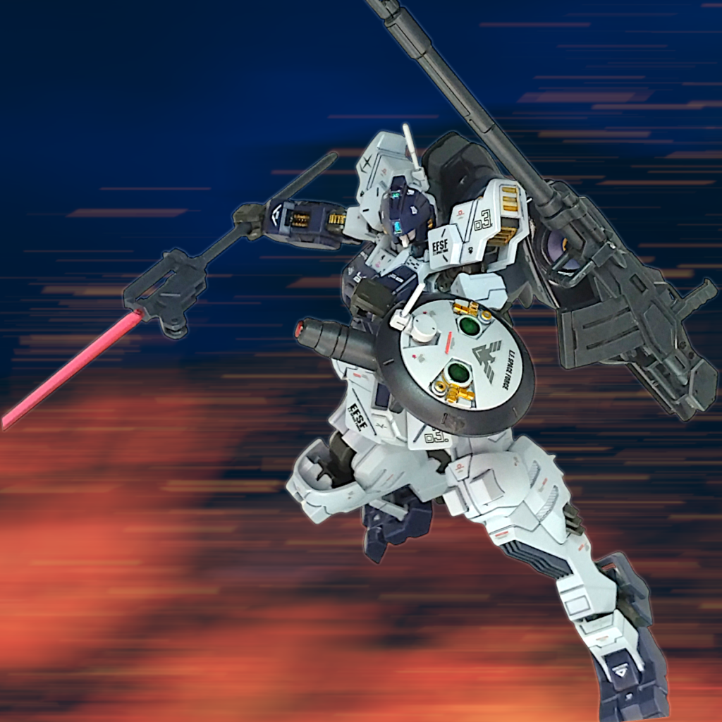 ビルダーズパーツのレドームをシールドにするというロマン溢れる装備電子機器で防御するっておかしいでしょ!と自分でも突っ込みたくなりますが、複合機能シールド大好きなので仕方ない(iori_sei)