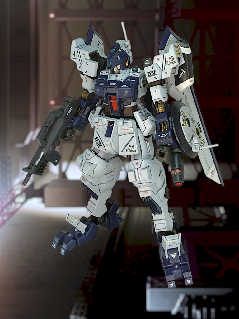 ジムスパルタンの胴、Ez-SRシャドウファントムの頭、アスモデウスの手足で構成しています頭と足のクセが強いですが、スパルタンの正統派デザインの胴体がいい感じで繋いでくれました(gundam-kao6)