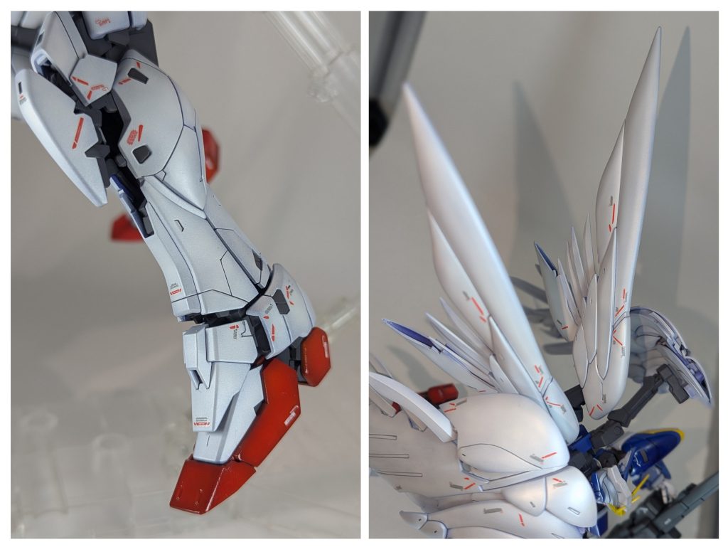 スジ彫り追加→前脛の横形状変更→バインダーの合わせ目辺り、羽なのでカドを落とすように自然なカーブを意識して削りました。改造は以上！