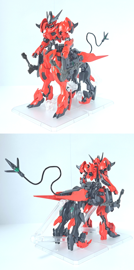 Ex-壱 (エクストラワン)本機の基本形態。アメイジングブースター天王式が合体していない状態。アメイジングバルバトスルプスはバルバトスの形態順に沿った形態名だったが、それとは別としてExが付けられた。アメイジングバルバトスルプスのリアアーマーにもう一機のガンダムフレームが合体していることで、バルバタウロス同様安定性や旋回性が高く小回りが利く。オーラ機体から発生させる紫色のオーラ。バルバタウロスはバトルシステムを暴走させる程のエネルギーを放出していたが、本機ではシステムに支障が出ない且つルール上問題のない程度に制限された。オーラを発生している間、攻撃力と防御力が増大する。