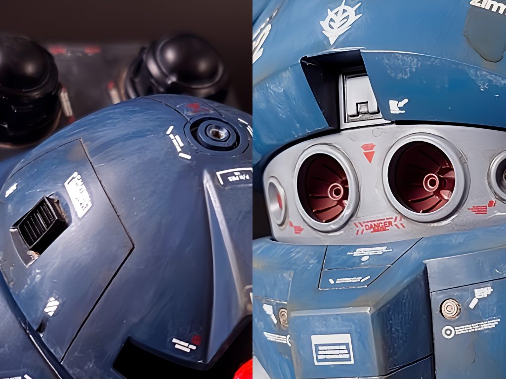 フリージーヤードの発射口は完全に開口してから適当なパイプを詰めてＩＣソケットを耳っぽいところにはそれらしく見えるような自作パーツをペタリメガ粒子砲も一度開口してから裏からプラ板をあててからピンソケットをくっつけてます。写真見てて気づきましたが、コックピットハッチも付け加えてましたね😁