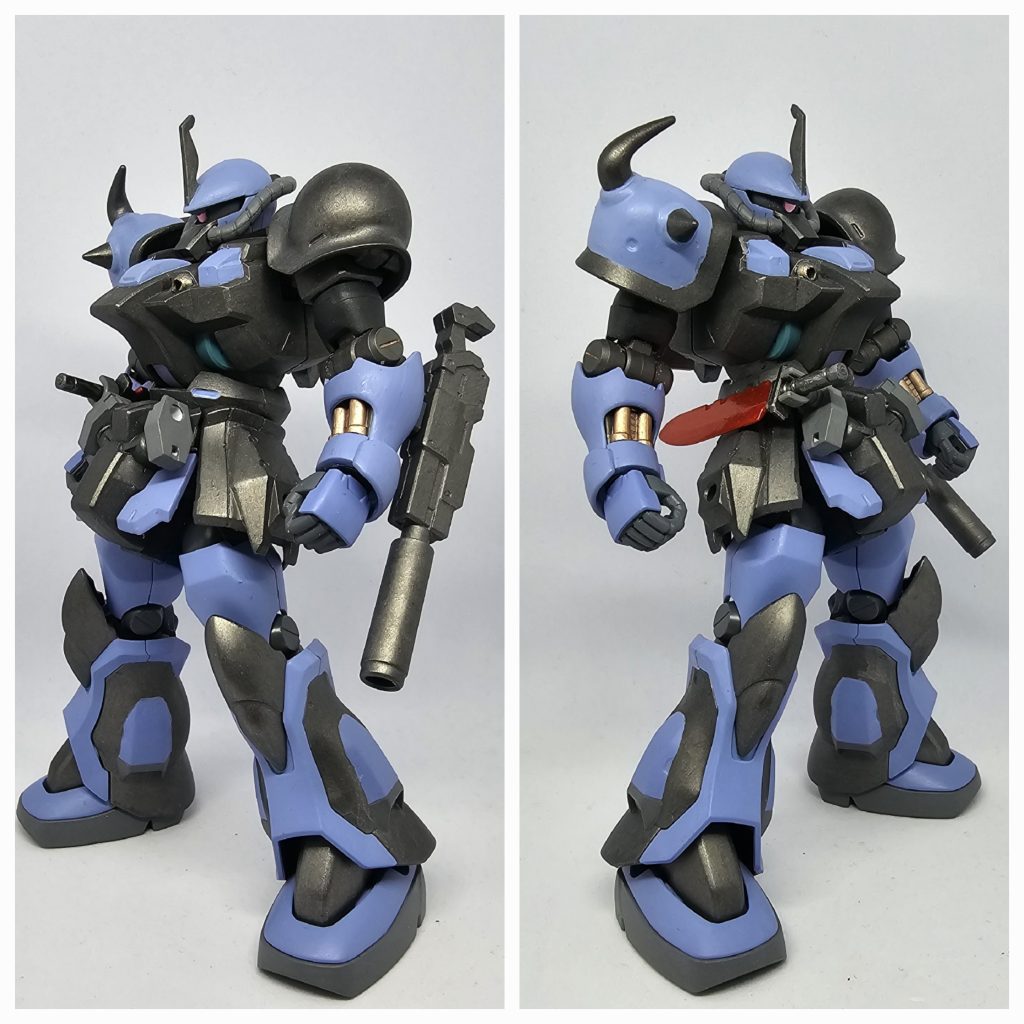 ナナメから。腰のパイプをやめて、装甲を追加。フロントスカートの部分にもラックを追加。ボディはディランザ、前腕はギラ・ドーガです。