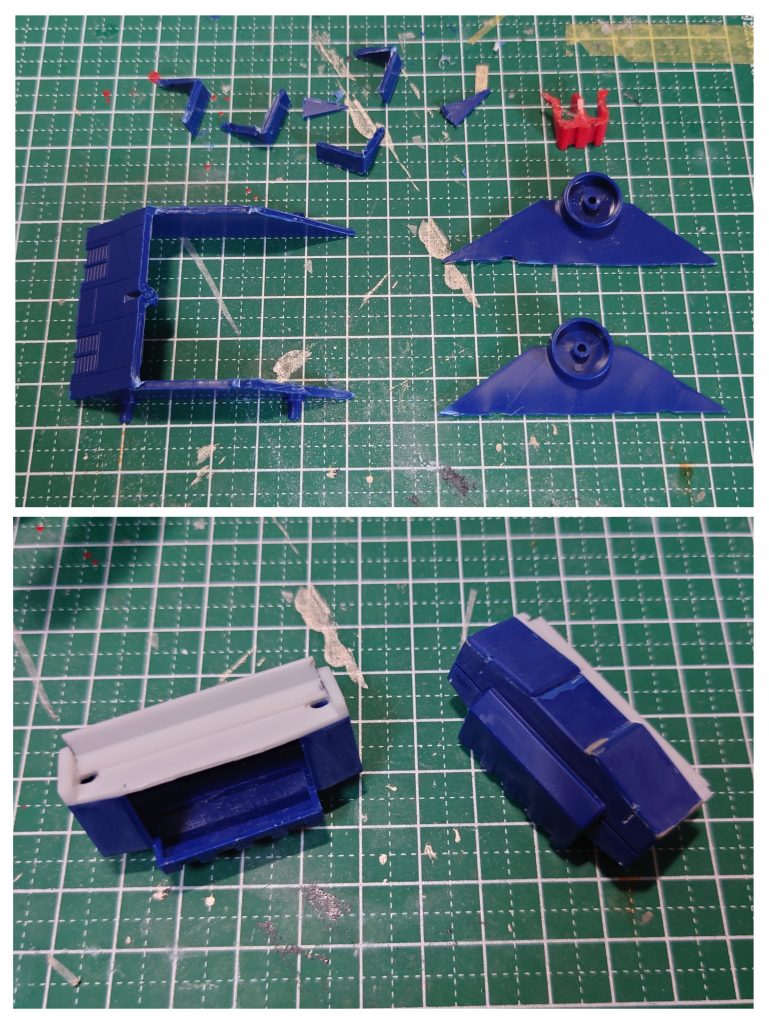 ということで不要部分をバリバリ切って、転輪カバー( ?)も形状変更していきます。