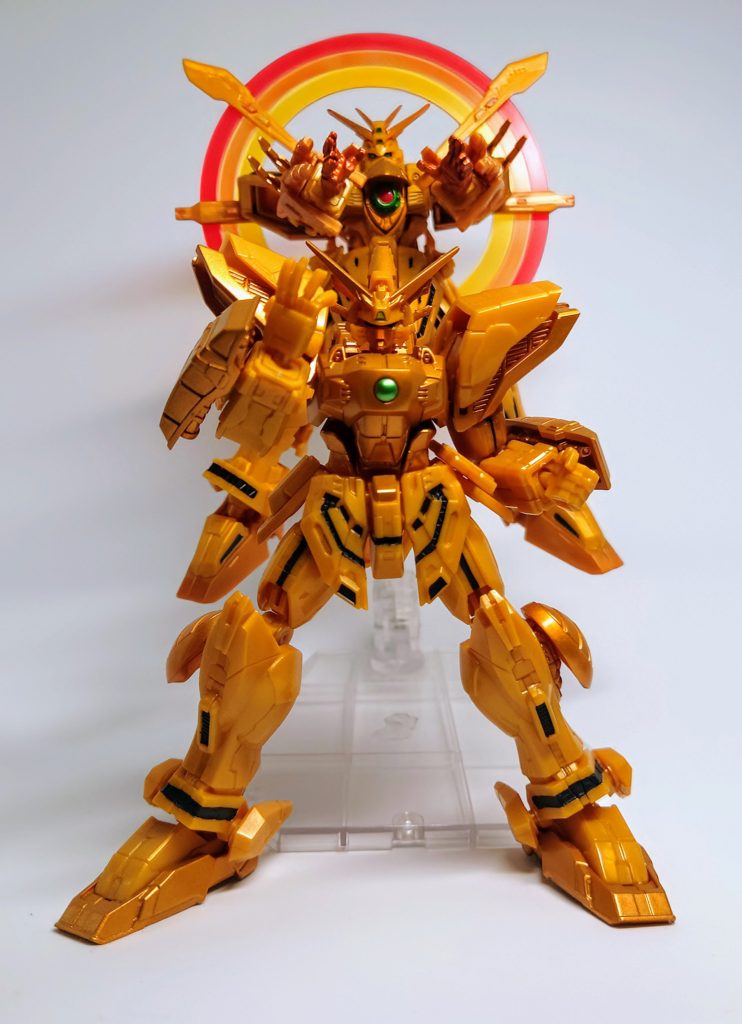 OPパーツがあるということは当然明鏡止水の本体もあります。ただゴッドシャイニングはかろうじて黒を塗る余地がありましたがマスターはどこに手を加えるべきか思いつかず組んでそのまま飾っています。やるとしたら黄色部分を全塗装なのだとは思いますがせっかくのGフレなのでそれはやらず。