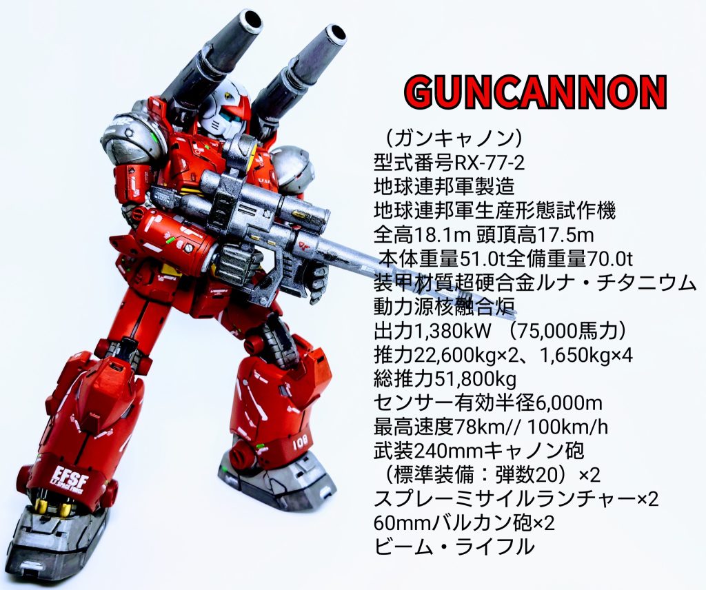 以上、HGUCガンキャノン完成報告でした😄。最後に、制作工程の最後の1枚が個人的に力作な1枚なので、図々しいですが最後まで見てやって下さい。ありがとうございました🙇🙇🙇。