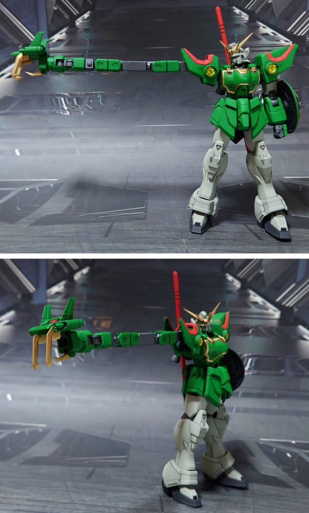 ドラゴンハング伸ばし。ドラゴンハングの牙にあたるパーツは、先端にランナーの切れ端を貼り付けてから削り、尖らせ+僅かに大型化してみました。他、手首は30MMオプションセットに丸ごと差し替えました。