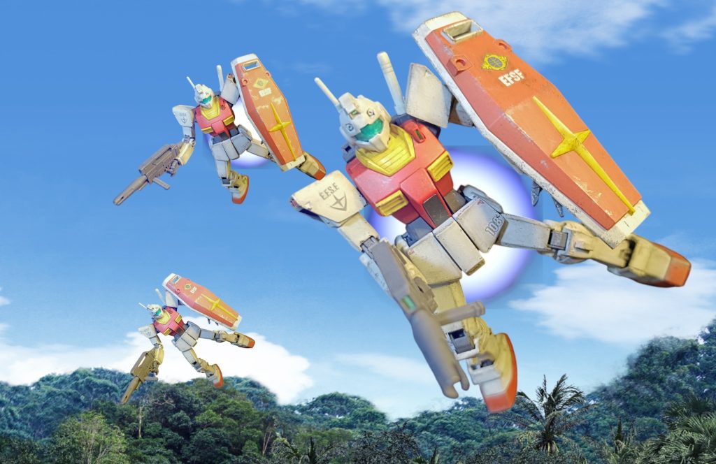 なんて速さだ。旧式のジムカスタムのはずなのに・・・・新型ジムⅡの僚機が、次々と撃破判定を受けていきます。なんちゃってジオラマでしたw