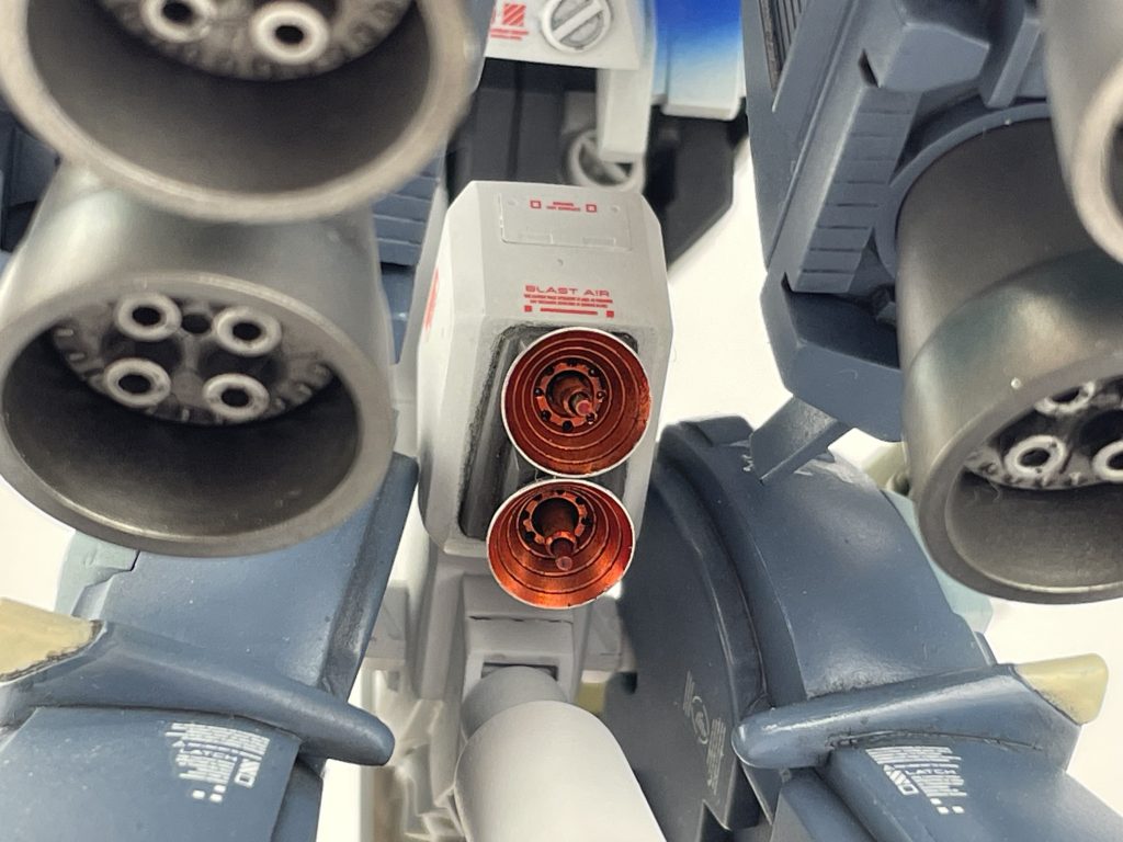 Aluminum thrusters painted with clear red.