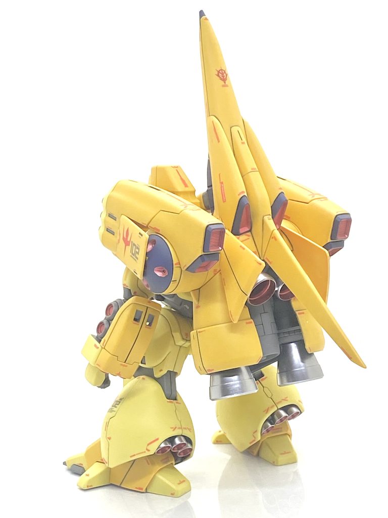 塗装箇所とカラーレシピダークブルー部→(ガイア)マーズダークブルーコクピットハッチ、ミサイル等赤部→(クレオス)新ガンダムカラーMSレッド装甲裏、凹モールド等→(クレオス)RLM75グレーバイオレットバーニア外部→(ガイア)フレームメタリック(2)バーニア内部→(クレオス)GXメタルレッド