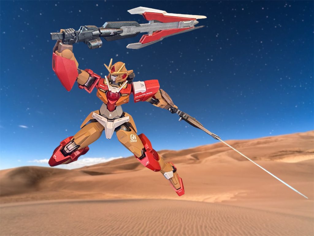 エクシア系にはやはり剣が似合う!劇中ではスローネツヴァイやアルケーの獲物として登場したけど、それをクアンタが駆るのもエモいです。